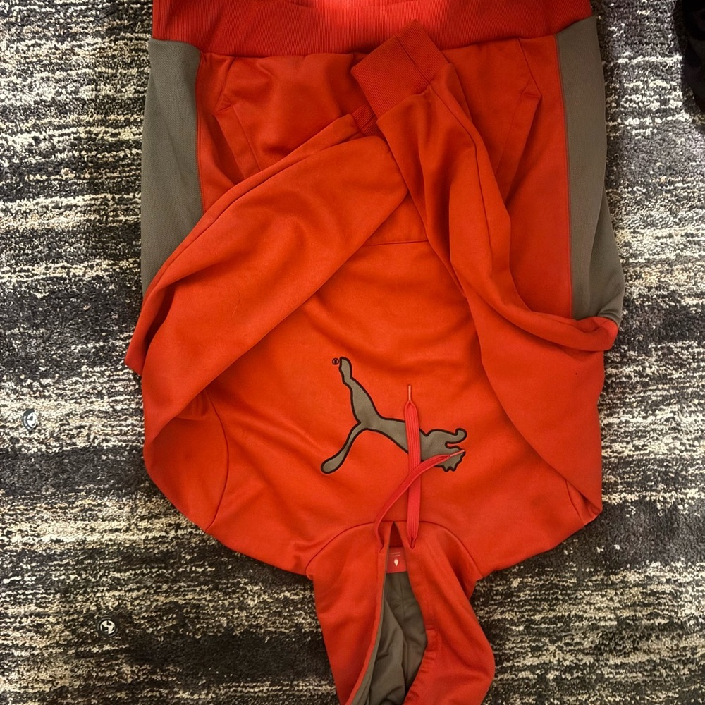 Puma Orange Hoodie with Gray Panels and Logo